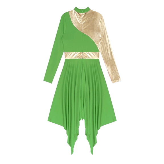 Raenseen Women Metallic Color Block Church Praise Dance Dress Worship Liturgical Tunic Lyrical Light Green M