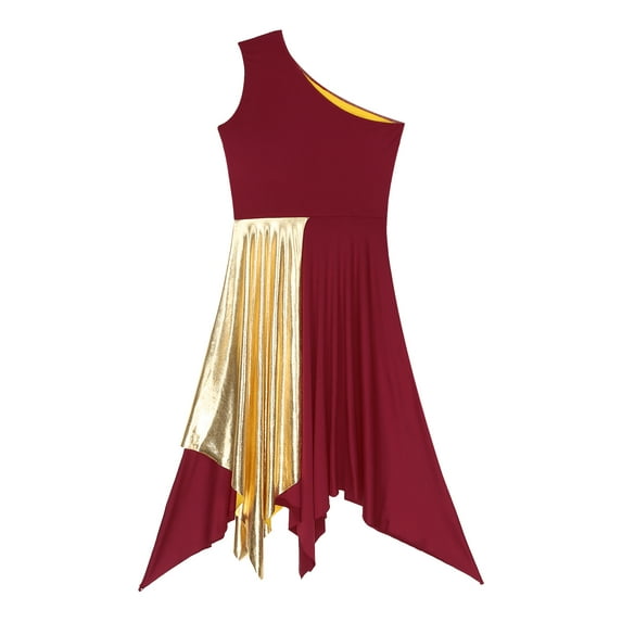 Raenseen Women One Shoulder Tank Dress Liturgical Church Praise Dance Dress Praise Dance Tunic Burgundy S