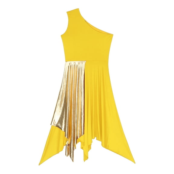 Raenseen Women One Shoulder Tank Dress Liturgical Church Praise Dance Dress Praise Dance Tunic Yellow M