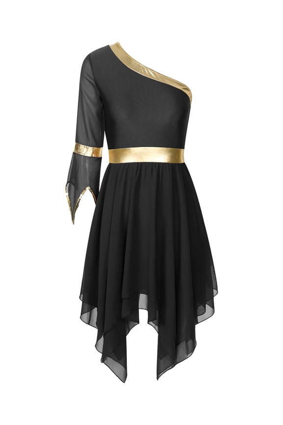 Women Praise Dance Dress Irregular Hem Liturgical Dresses Worship Dance Overlays and Tunics Black S