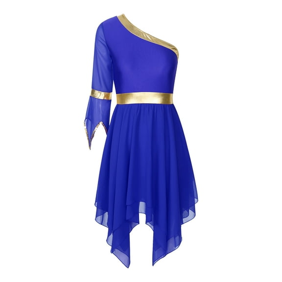 Raenseen Women Praise Dance Dress Irregular Hem Liturgical Dresses Worship Dance Overlays and Tunics Royal Blue XXL