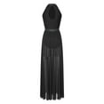thumbnail image 1 of Raenseen Women Rhinestone Long Lyrical Dance Dress Sleeveless Side Split Mesh Flowy Maxi Dress Black XL, 1 of 9