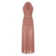 thumbnail image 1 of Raenseen Women Rhinestone Long Lyrical Dance Dress Sleeveless Side Split Mesh Flowy Maxi Dress Dusty Pink S, 1 of 9