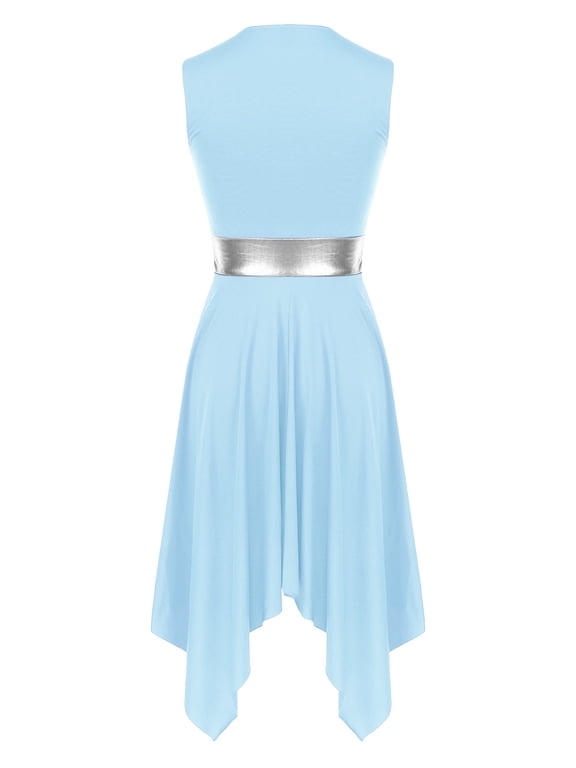 Women's Asymmetrical Praise Dance Tunic Sleeveless Worship Lyrical Dance Dress Overlay Light Blue XL