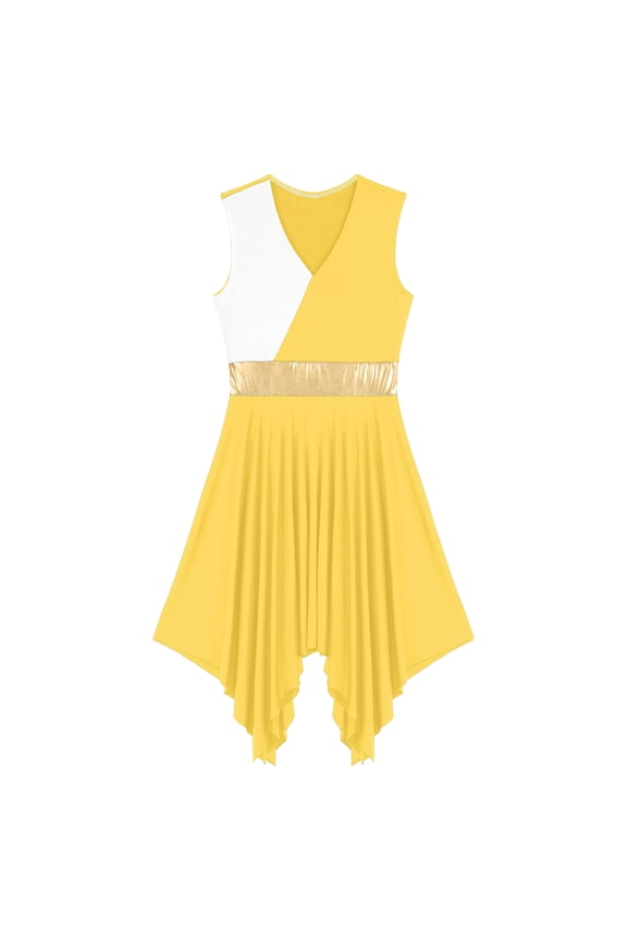 Women's Asymmetrical Praise Dance Tunic Sleeveless Worship Lyrical Dance Dress Overlay Yellow L