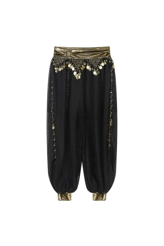 Women's Chiffon Belly Dance Trousers Bloomers Lantern Loose Pants Bollywood India Dance Black One Size