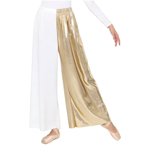 Raenseen Women's Lyrical Modern Dance Pants Metallic Trousers White S