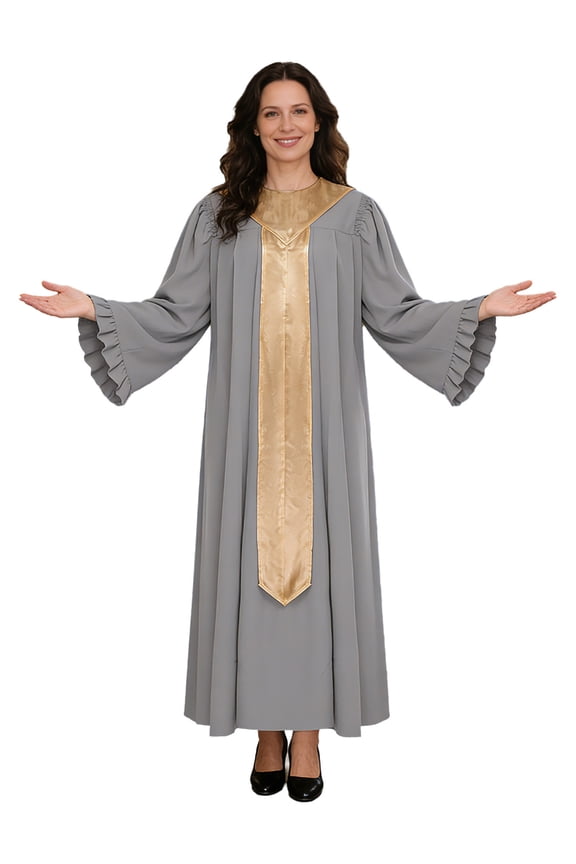 Womens Choir Robe Flared Long Sleeve Ruffled Clergy Dresses Gray XXL