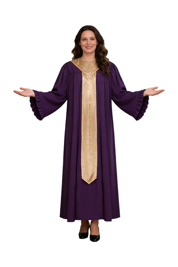 Womens Choir Robe Flared Long Sleeve Ruffled Clergy Dresses Purple S