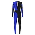 thumbnail image 1 of Raenseen Womens Gymnastics Leotard Bodysuit Figure Skating Dance Costume Contrast Color Full Body Blue L, 1 of 9