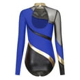 thumbnail image 1 of Raenseen Womens Long Sleeve Gymnastic Leotard Metallic Patchwork Bodysuit Top Figure Skating Dance Royal Blue S, 1 of 9