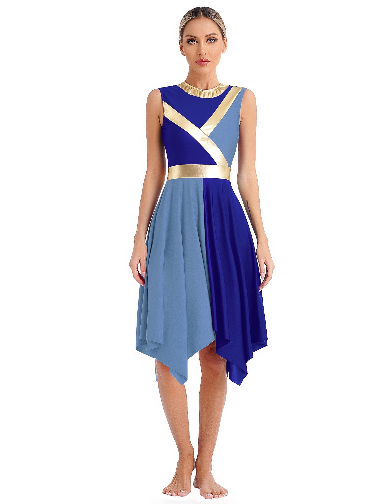 Women's Metallic Color Block Asymmetrical Dance Dress Liturgical Lyrical Costume