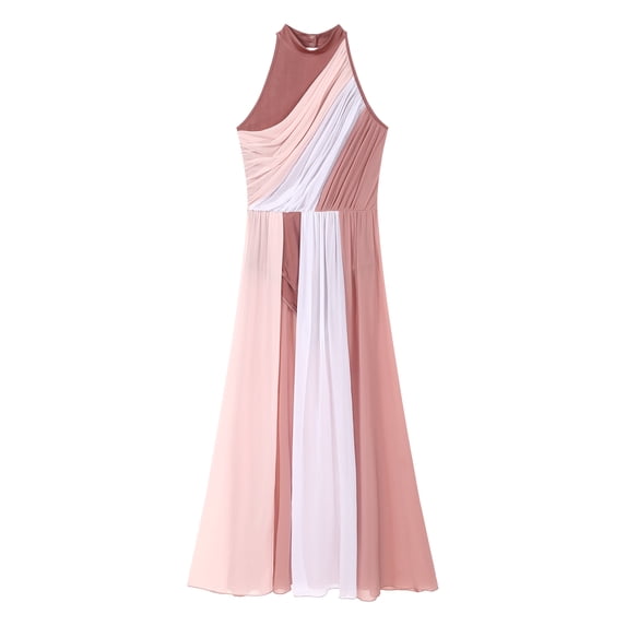 Raenseen Womens Modern Dance Costume Long Flowy Lyrical Dance Dress Split Ballet Gymnastic Leotard Dusty Pink L
