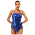 thumbnail image 1 of Raenseen Womens Sleeveless Sequin Leotard with Fringe Latin Jazz Chacha Ballroom Dance Costume Royal_Blue S, 1 of 8