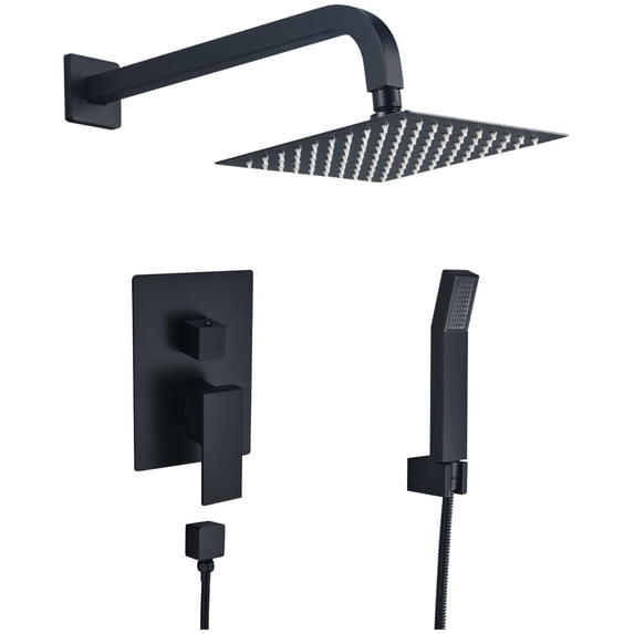 Raeren Complete Shower System in Matte Black with Rough-In Valve with 8 In. Square Rain Shower Head