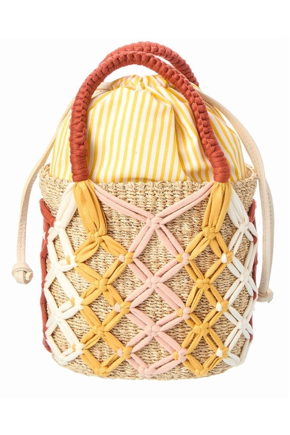 Michelle Straw Bucket Tote, Yellow