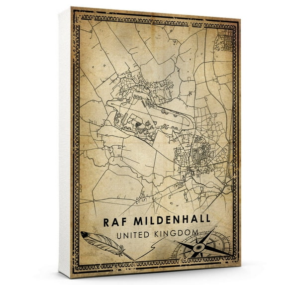 Raf Mildenhall Vintage Map Prints Canvas, United Kingdom Map Art Canvas, Canvas, Raf Mildenhall Map City style vintage Canvas , Canvas Wall Art, Street Map Artwork Canvas