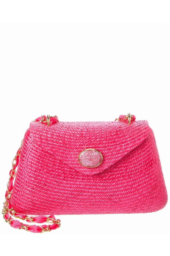 Rocio Straw Shoulder Bag, Pink