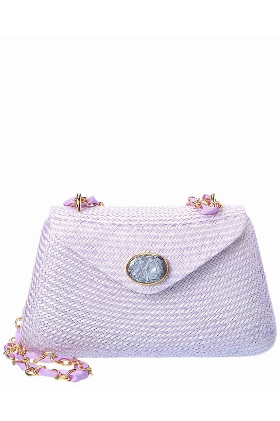 Rocio Straw Shoulder Bag, Purple