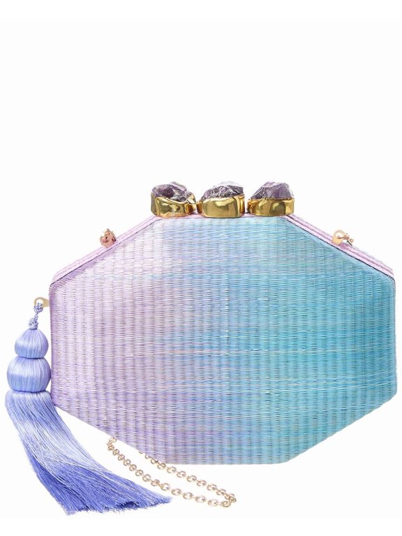 Sofia Straw Clutch, Purple