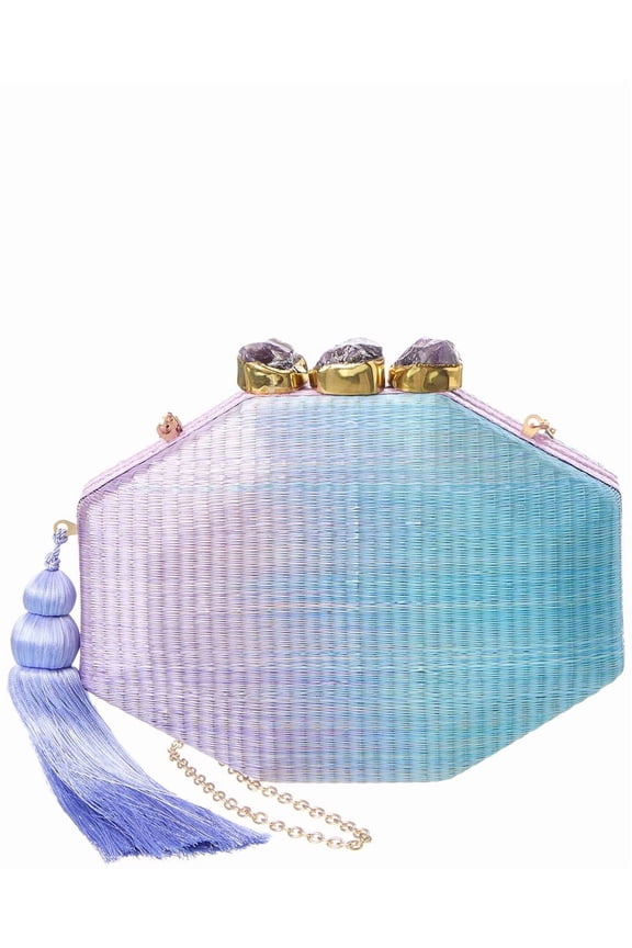 Sofia Straw Clutch, Purple