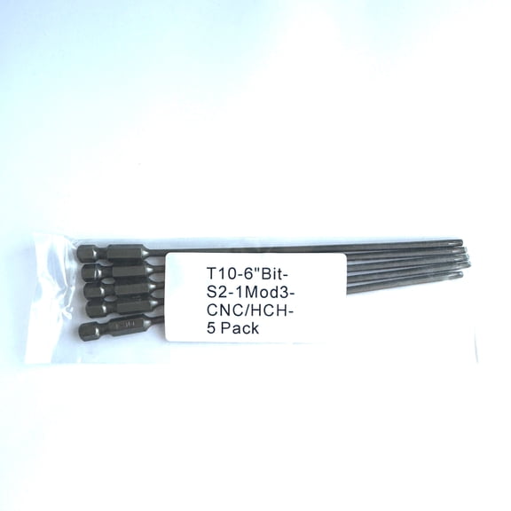 RafKat T10 Torx Extended Power Bits, 6 in. Length, 1/4 in. Hex Shank, S2 Steel, Impact Rated (5-Pack)