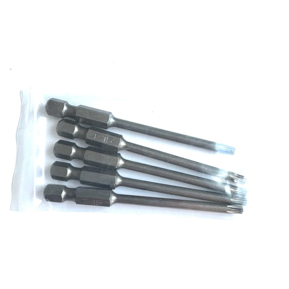 RafKat T15 Torx Extended Power Bits, 3 in. Length, 1/4 in. Hex Shank, S2 Steel, Impact Rated (5-Pack)