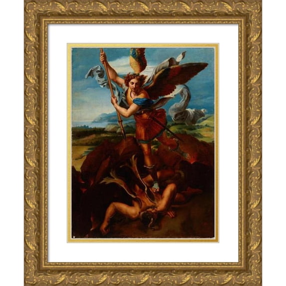 Rafał Hadziewicz 19x24 Gold Ornate Framed and Double Matted Museum Art Print Titled - Saint Michael the Archangel Vanquishing Satan (1830)