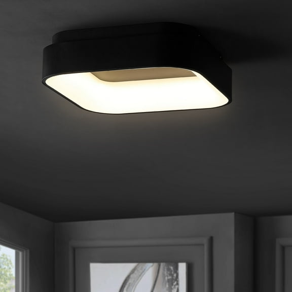 JONATHAN Y Rafael 17.7" Integrated LED Metal Flush Mount Ceiling Light, Black, JYL7207B