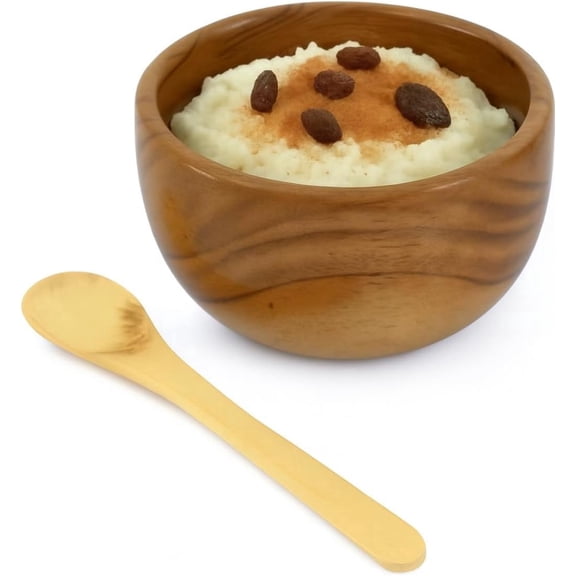 Rafael Exports Handcrafted Wooden Bowl with Spoon Natural Acacia Wood Kitchenware Set for Spices, Condiments, Sauces & Snacks Eco-Friendly, Durable & Stylish Tableware