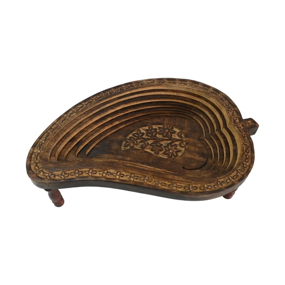 Rafael Exports Handcrafted Wooden Fruit Bowl with Ornate Carvings Elevated Rustic Stand for Kitchen Counter or Dining Table Decorative Serving Tray for Apples, Bananas, Oranges & Grapes