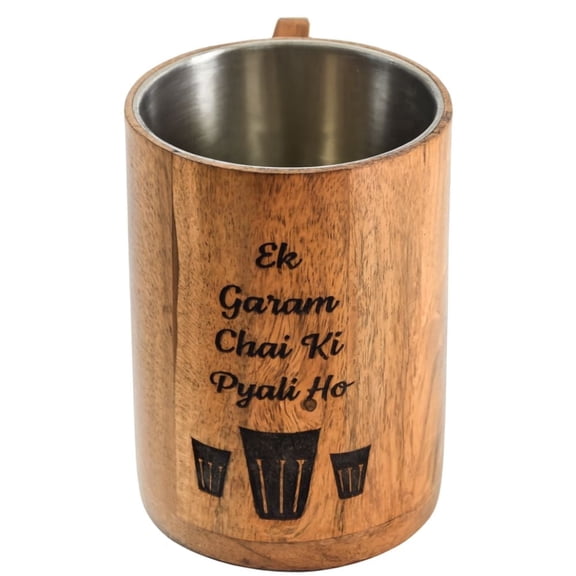 Rafael Exports Handcrafted Wooden Mug with Stainless Steel Lining  Rustic Drinkware for Coffee, Tea, Beer & Beverages