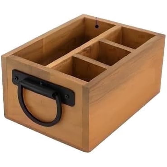 Rafael Exports  Rustic Acacia Wood Storage Box with Handle – 3-Compartment Organizer for Kitchen, Office, Bathroom, or Craft Supplies – Durable Natural Finish