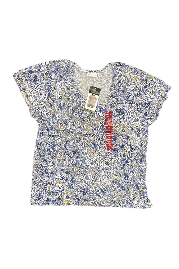 Ladies Knit V-Neck Ruffled Short Sleeve Fashion Top (Amparo Blue, XXL)