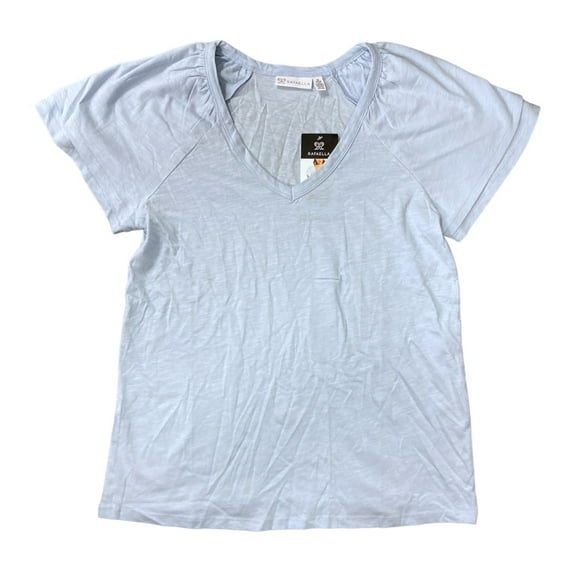 Rafaella Ladies Knit V-Neck Ruffled Short Sleeve Fashion Top (Windsurfer, XL)