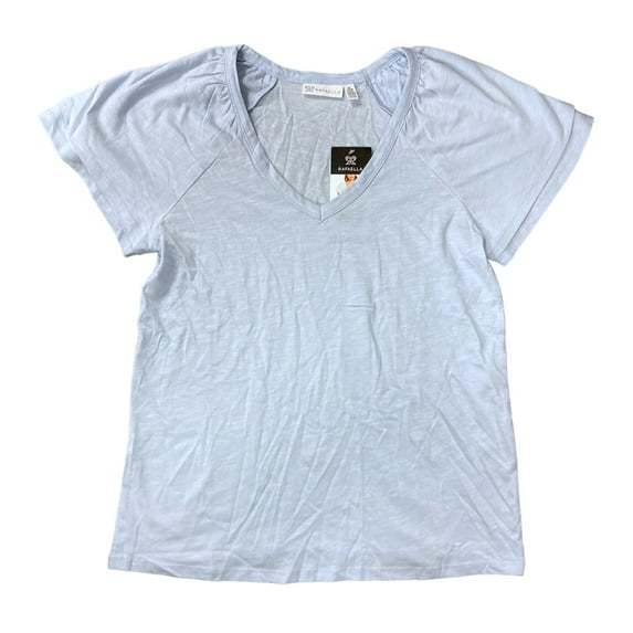 Rafaella Ladies Knit V-Neck Ruffled Short Sleeve Fashion Top (Windsurfer, XXL)