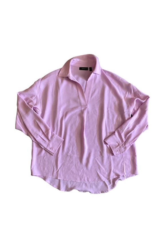 Ladies Relaxed Fit Soft Textured High-Low Hem Cuffed Sleeve Woven Top (Orchid Bouquet, XXL)