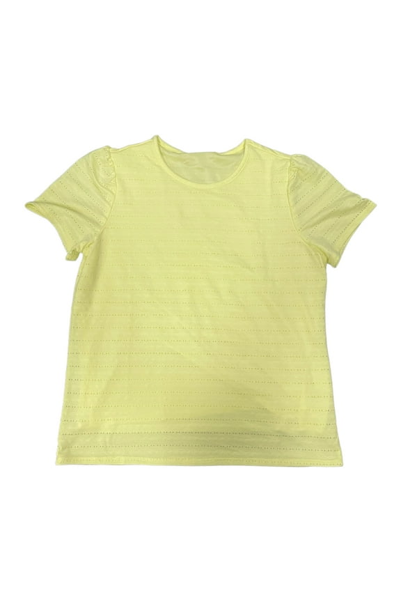 Ladies Short Sleeve Fashion Eyelet Style Shirt (Pale Lime Yellow, XL)