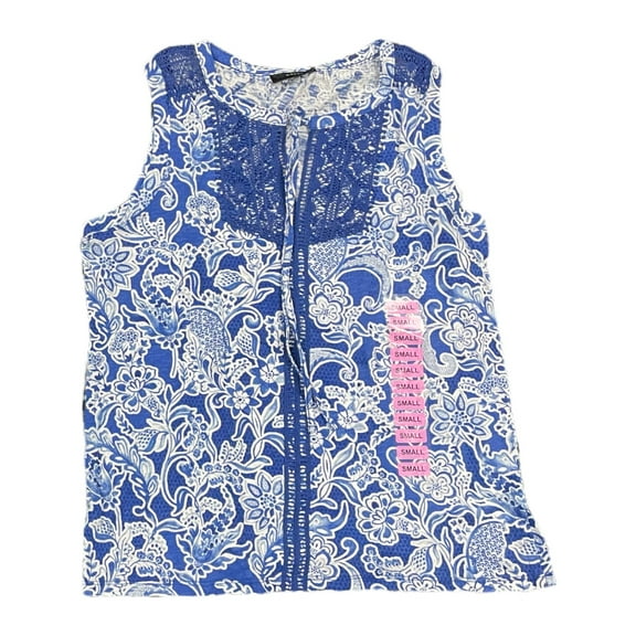 Rafaella Ladies Sleeveless Split Neck With Fabric Tie Fashion Top (Amparo Blue, XXL)