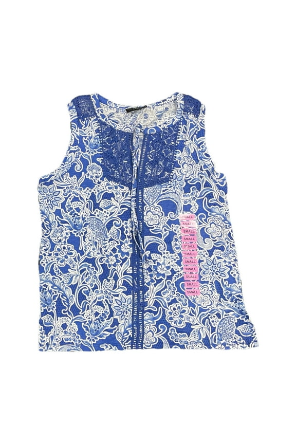 Ladies Sleeveless Split Neck With Fabric Tie Fashion Top (Amparo Blue, XXL)