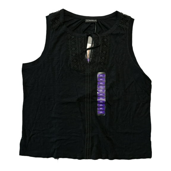 Rafaella Ladies Sleeveless Split Neck With Fabric Tie Fashion Top (Black, XXL)