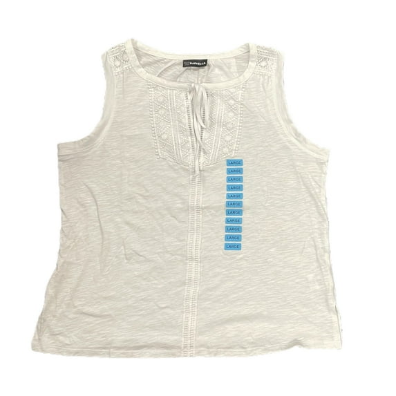 Rafaella Ladies Sleeveless Split Neck With Fabric Tie Fashion Top (White, S)