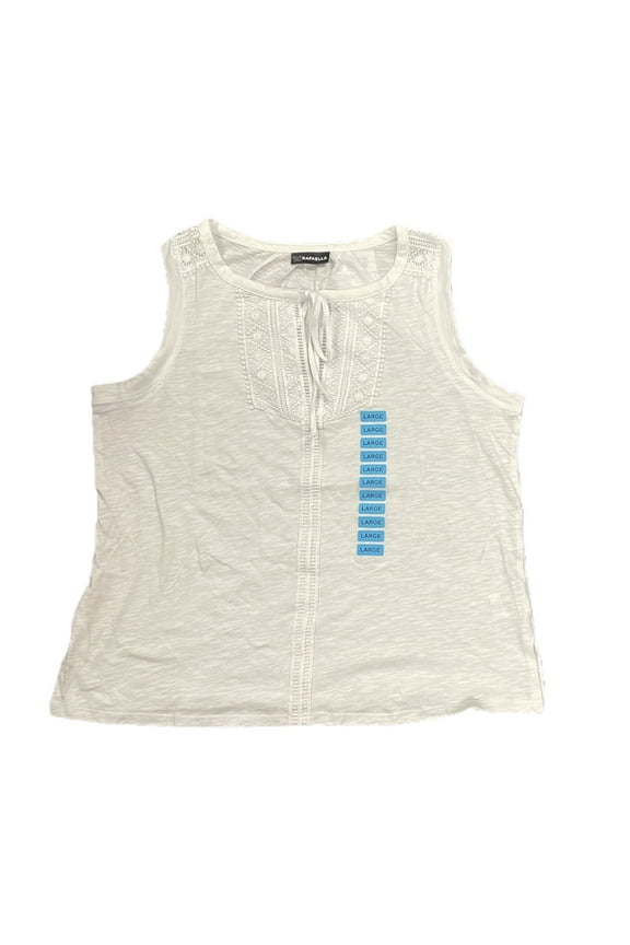 Ladies Sleeveless Split Neck With Fabric Tie Fashion Top (White, XL)