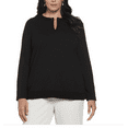 thumbnail image 1 of Rafaella Plus Size Split Neck Chain Detail Long Sleeve Top - Black, 1 of 2