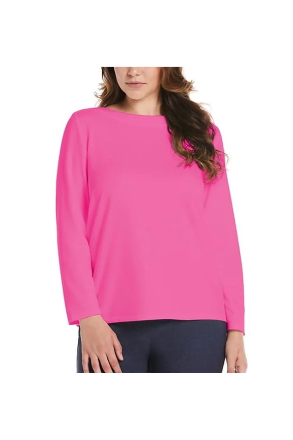 Women's Bell Sleeve Boatneck Drapey French Terry Knit Top (Carmine Rose, L)