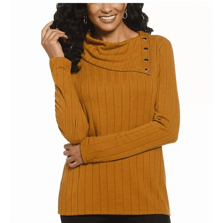 Rafaella Women's Cowl Neck Top Golden Brown Medium