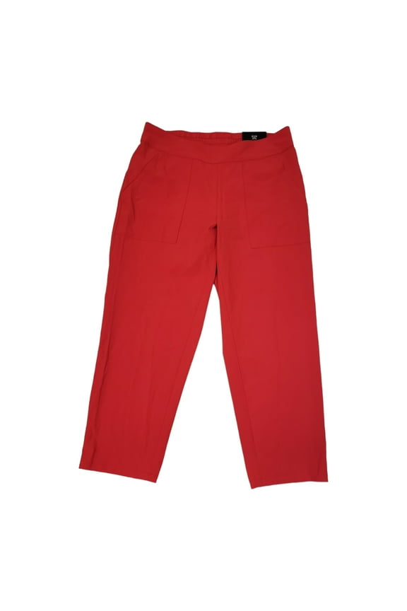 Women's Lightweight Elastic Waistband Cropped Pant w/ Pockets (True Red, S)