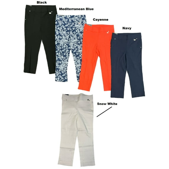 Rafaella Women's Pull On Comfort Capri Pants, Faux Pockets, Ankle Slit (Navy, 10)