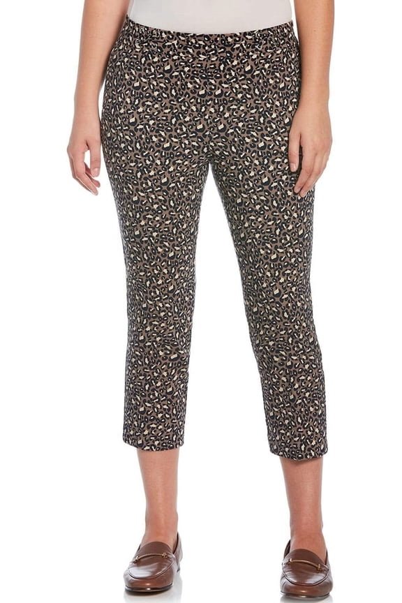 Women's Pull-On Split Seam Waistband Stretch Comfort Capri (Leopard, 16)