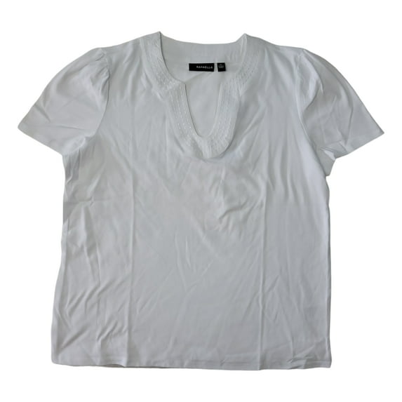Rafaella Women's Soft 100% Cotton Jersey Short Sleeve V Neck Top (White, L)
